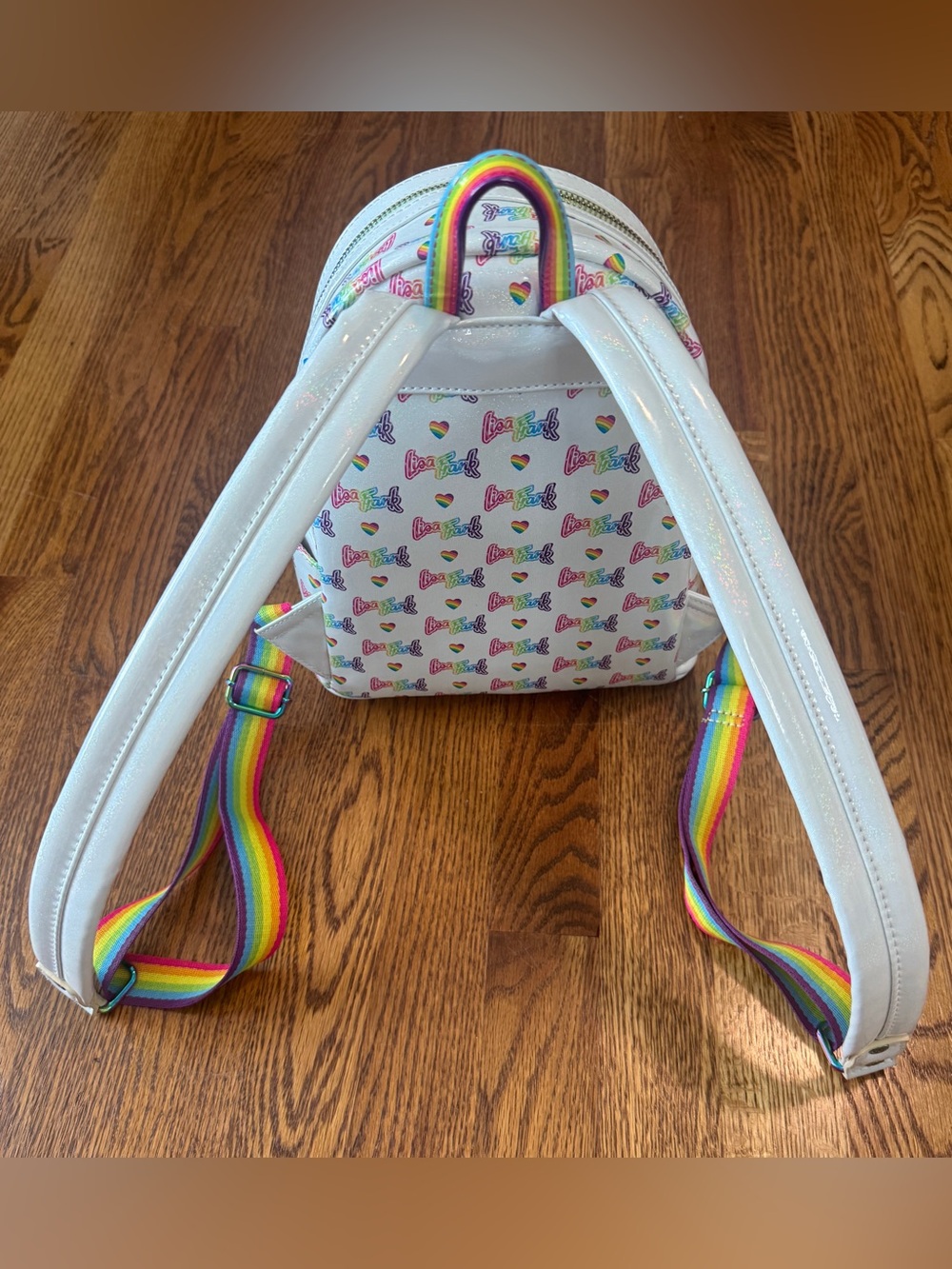 Loungefly x Lisa Frank Logo Heart Mini Backpack w/ Detachable Heart Waist Bag - Picture 10 of 16